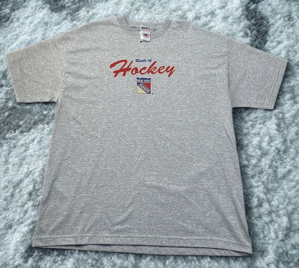 New York Rangers Roots of Hockey T Shirt XL Made In Canada NHL Gray Tee